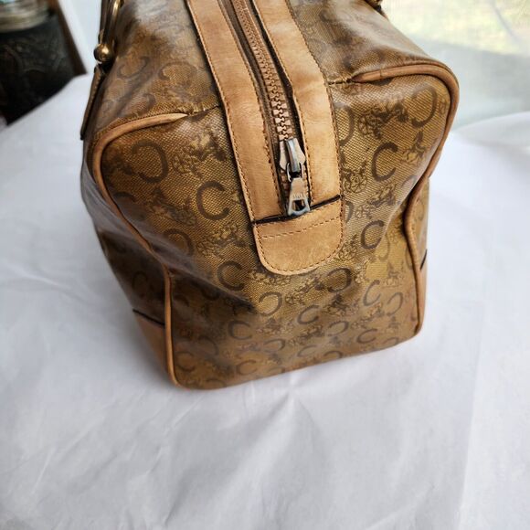 Vintage CELINE Boston Weekend Bag Coated Canvas & Leather Macadam  Tan Large - Picture 5 of 12